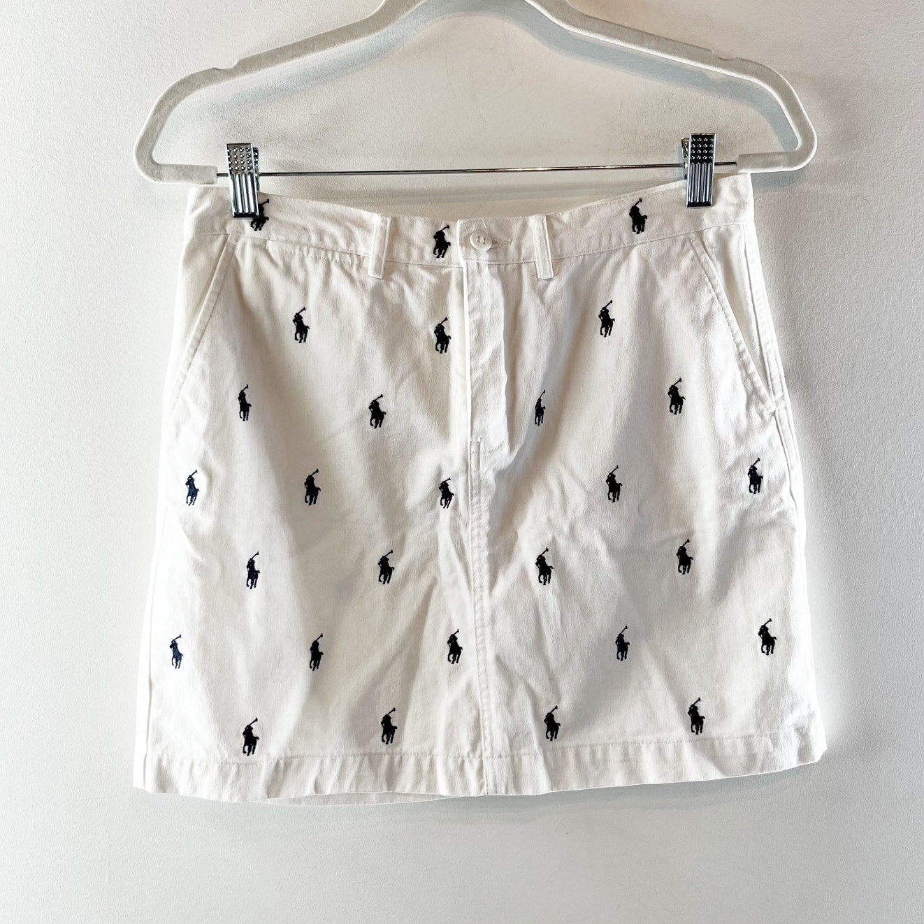Polo Ralph Lauren Sport Embroidered Logo High Waisted Mini A-Line Skirt White 2