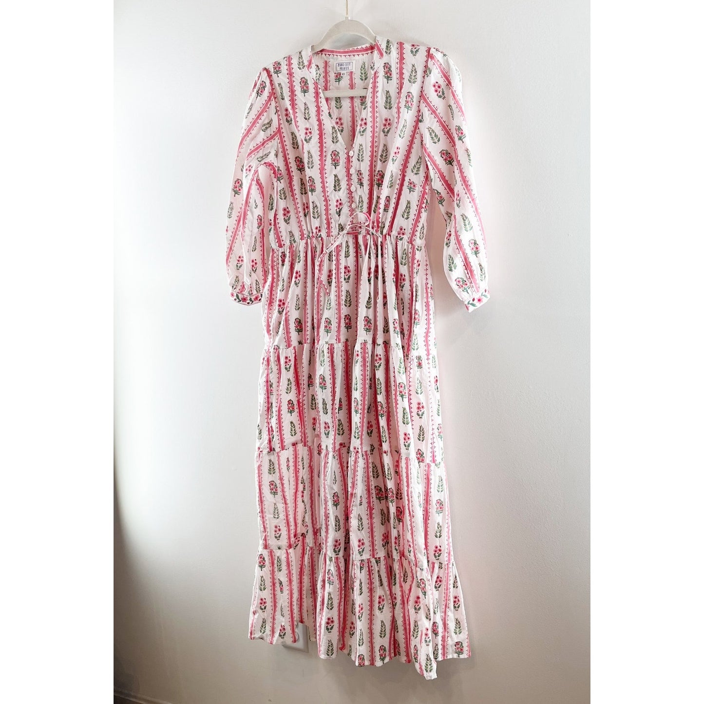 Park City Prints Maria Stripe Cotton Maxi Dress Pink XS