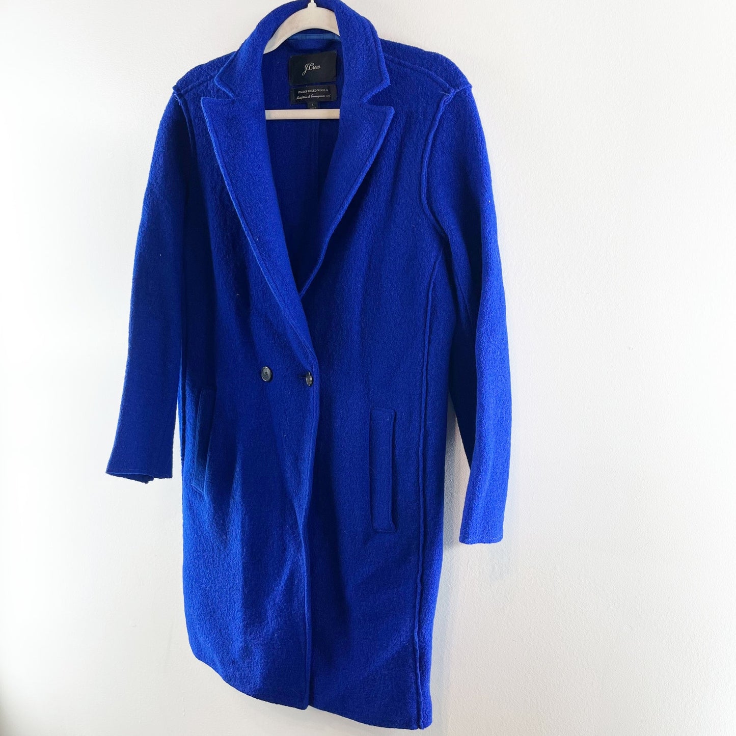 J. Crew Italian Boiled Wool Daphne Notch Lapel Longline Topcoat Cobalt Blue 4