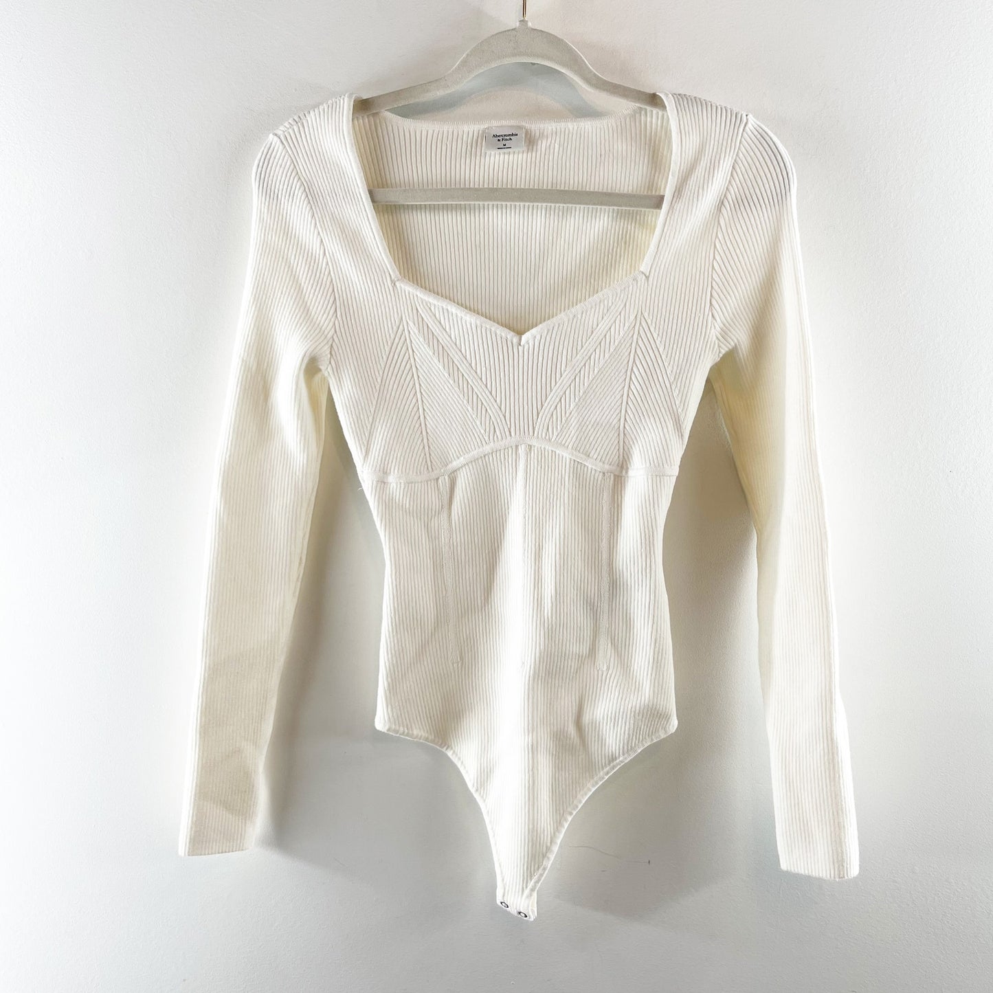 Abercrombie Sweetheart Long Sleeve Ribbed Sweater Bodysuit White Medium