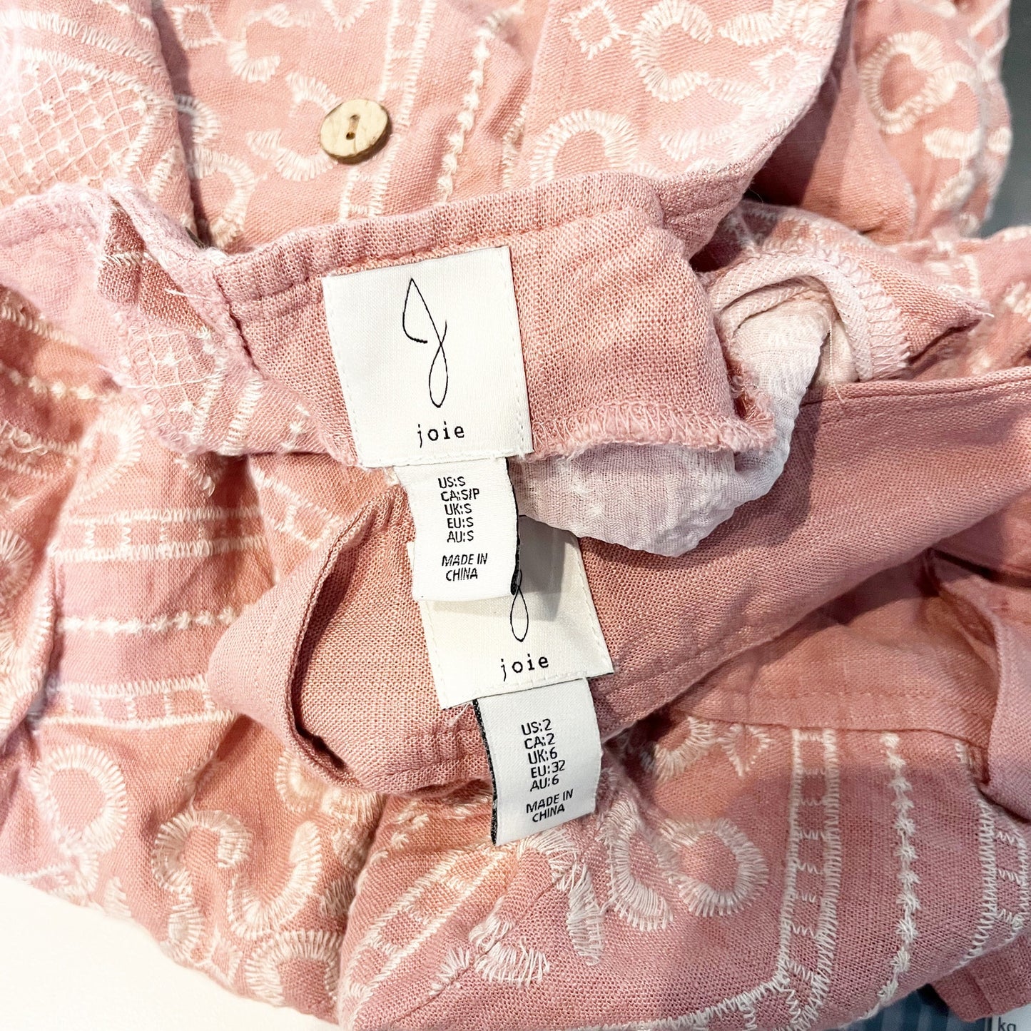 Joie Embroidered Linen Blend Crop Tank Top & Wide Leg Pants Dusty Pink 2 / Small