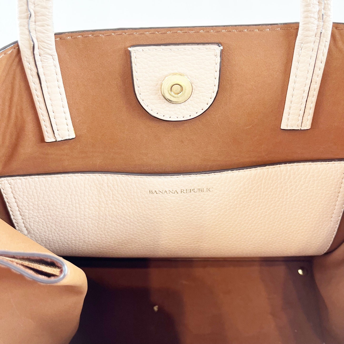 Banana Republic Leather Double Top Handle Tote Handbag Purse Blush Pink