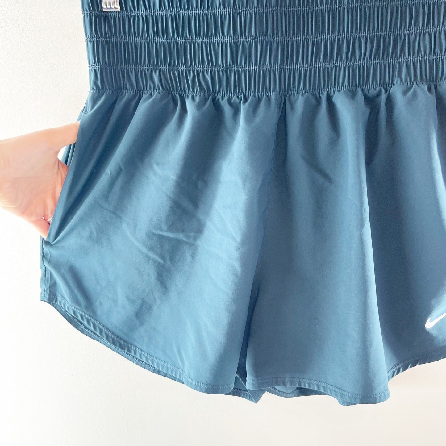Nike Dri Fit High Rise Lined Running Active Shorts Teal Green Blue Large