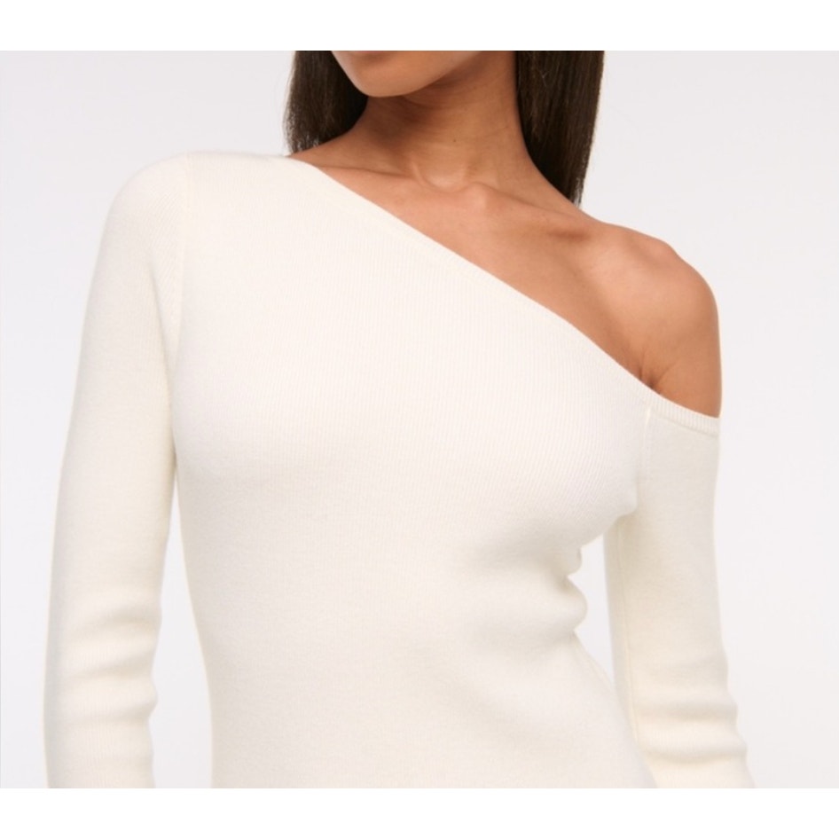 Abercrombie One Shoulder Asymmetrical Long Sleeve Maxi Sweater Dress Cream Med