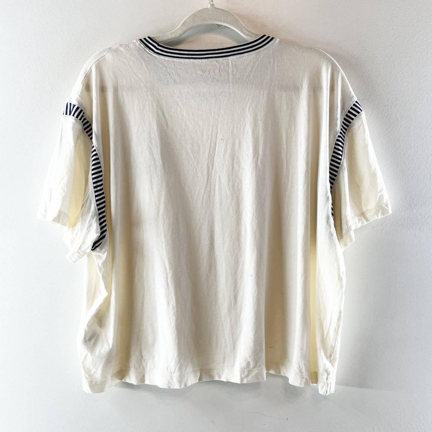J. Crew Anchor Crest Short Sleeve T Shirt with Striped Trim Cream White XL