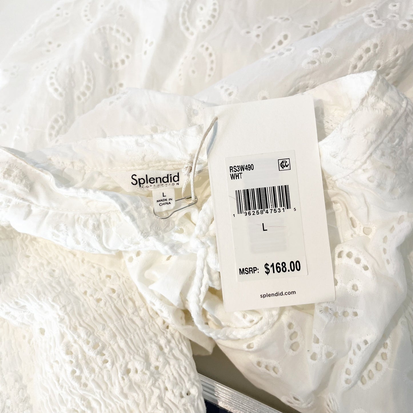 Splendid Taylor Eyelet Keyhole Neck Puff Sleeve Blouse Top White Large