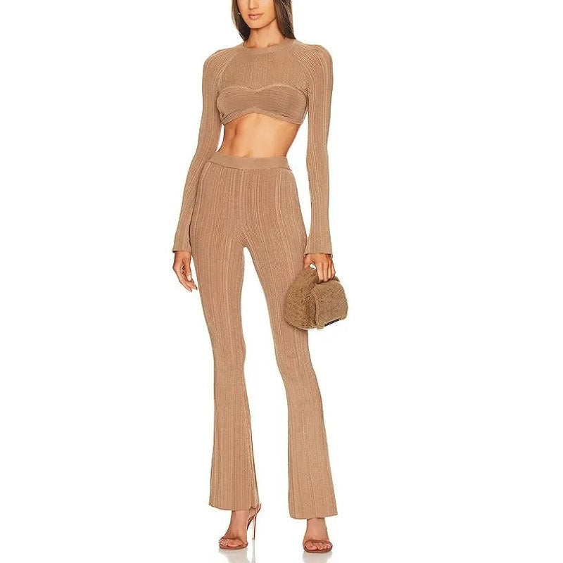 Michael Costello x REVOLVE Kadri Crop Ribbed Knit Top & Kadri Pant Set Brown S