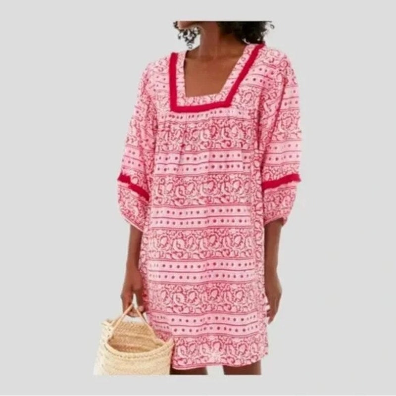 Tuckernuck Heat Wave Catalans Cotton Mini Cover Up Dress Pink Red Small
