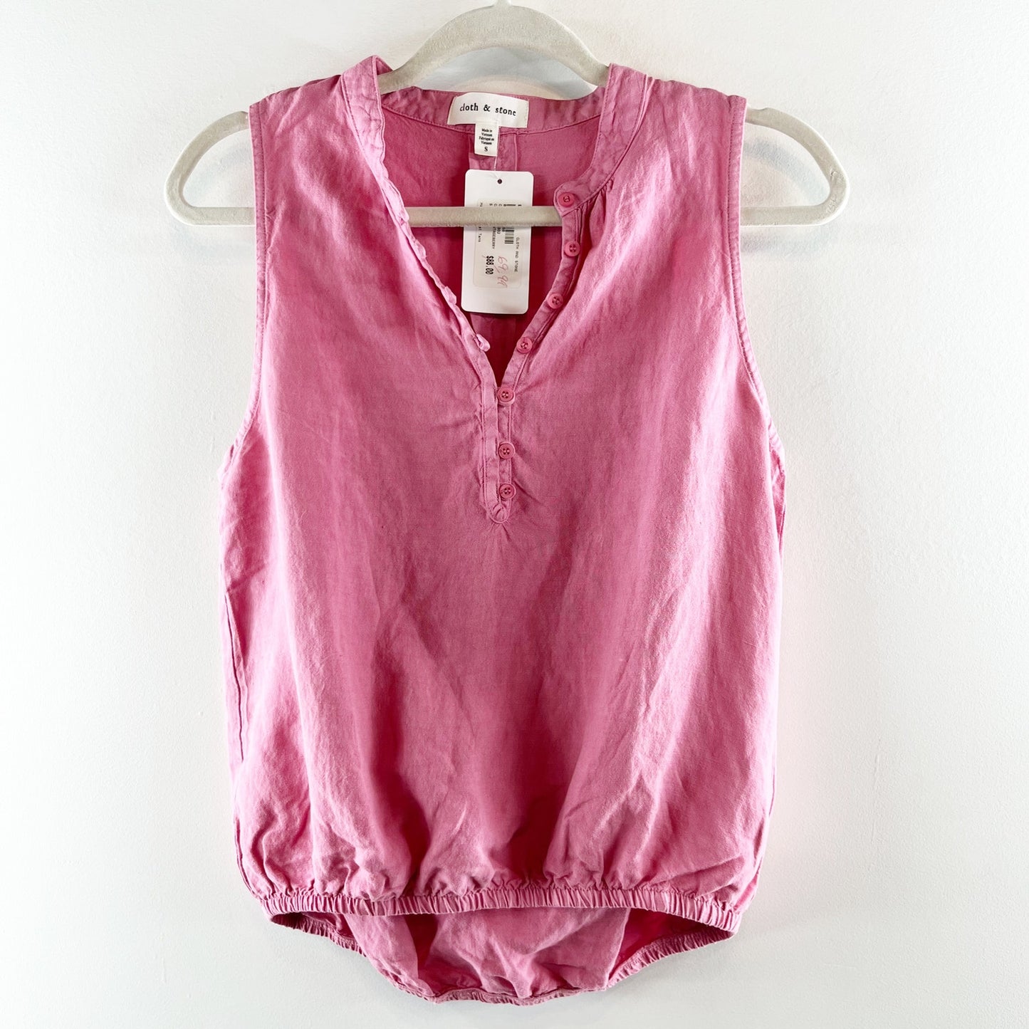 Cloth & Stone Half Placket Linen Blend Tank Top Vintage Berry Pink Small