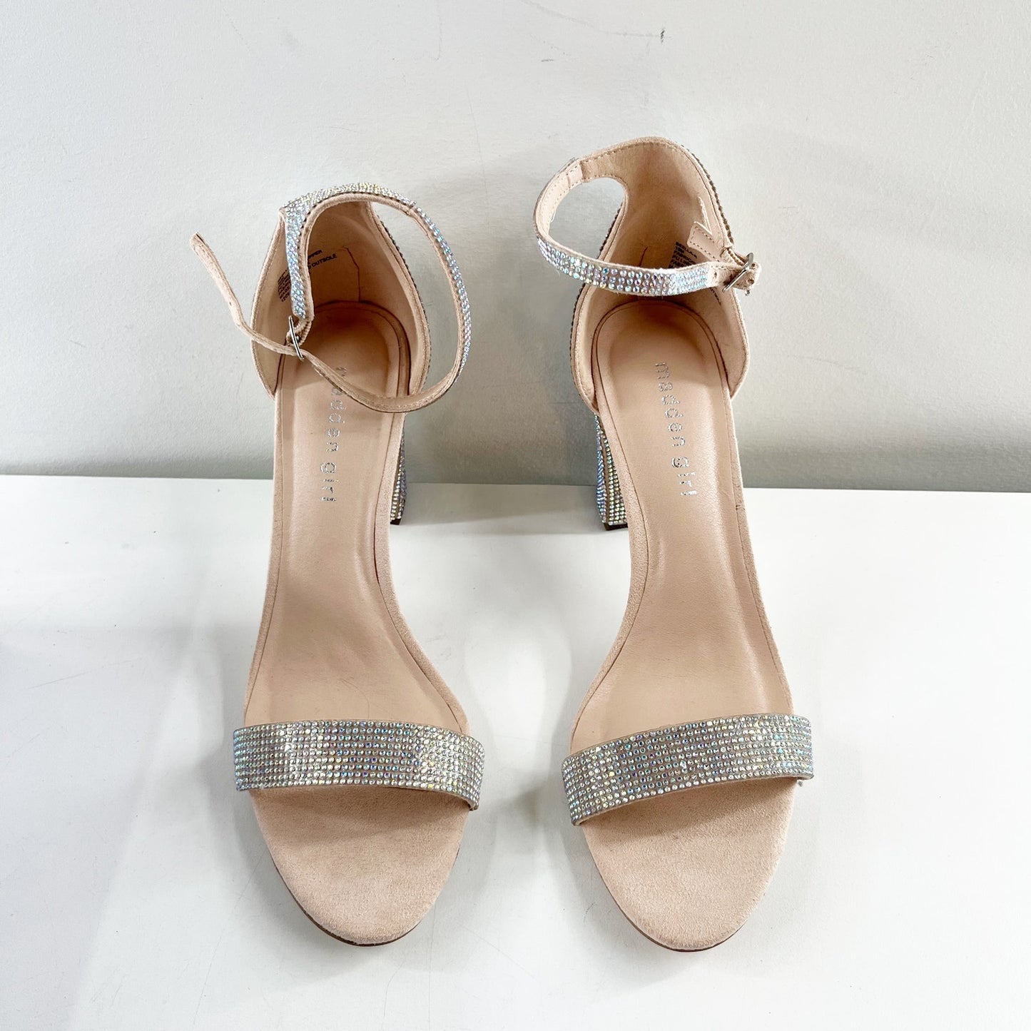 Madden Girl Beela R Rhinestone Ankle Strap Block Heel Dress Sandal Silver 10
