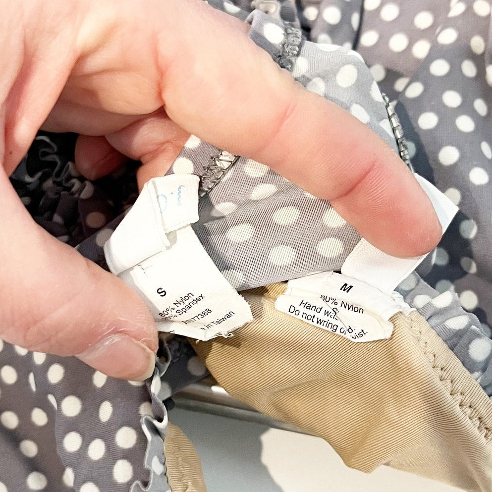 J. Crew Polka Dot Halter Bandeau Strapless Ruffle Bikini Swimsuit Gray S / M
