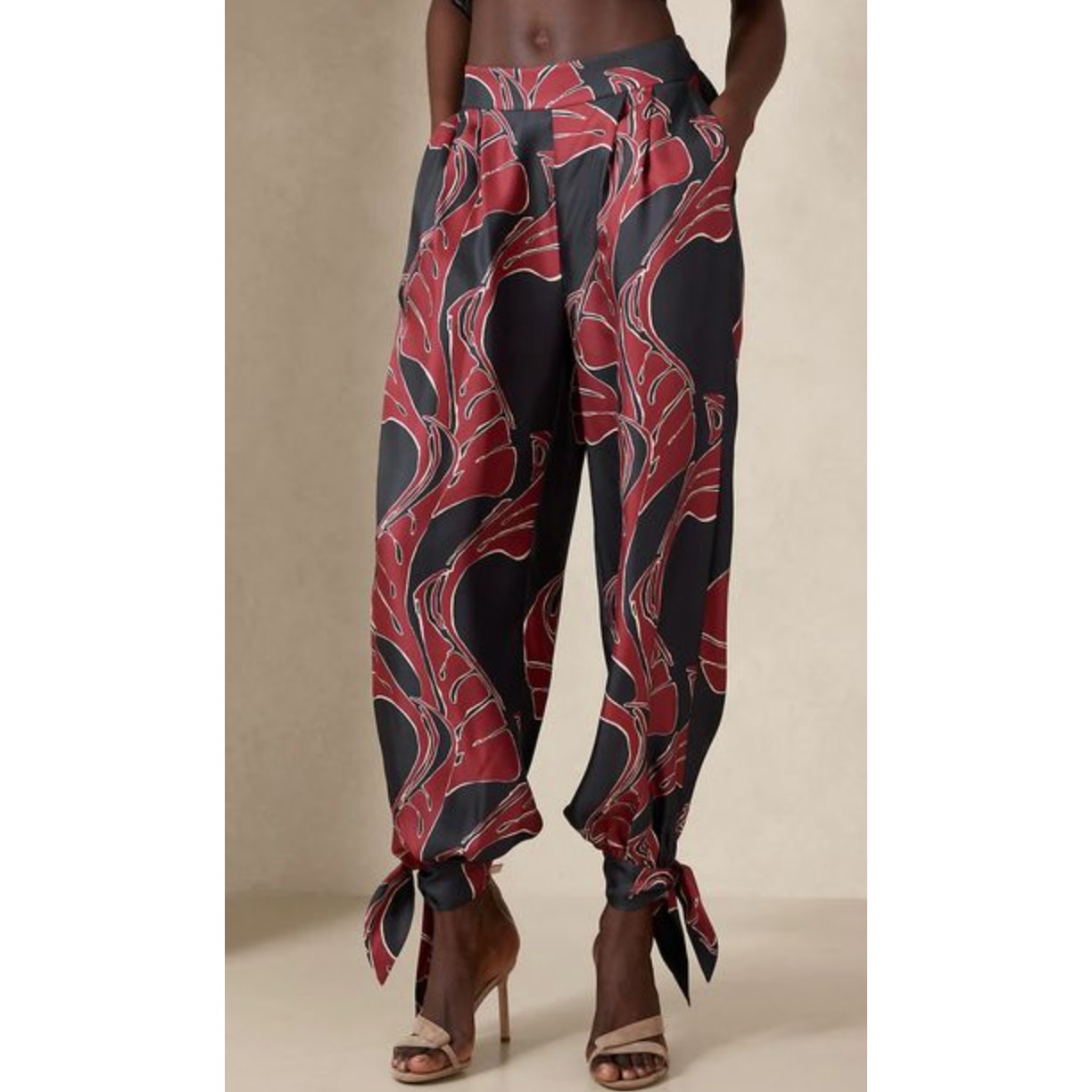 Banana Republic Arabella Tie Hem Silk Balloon Pants Navy Red Medium