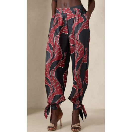 Banana Republic Arabella Tie Hem Silk Balloon Pants Navy Red Medium