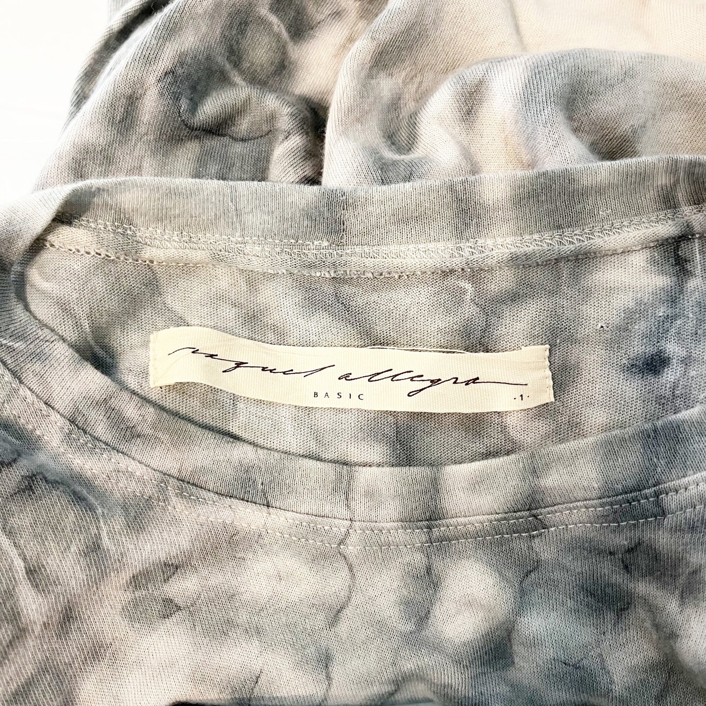 Raquel Allegra Short Sleeve Crewneck Tie Dye Tee Shirt Green Cream Small