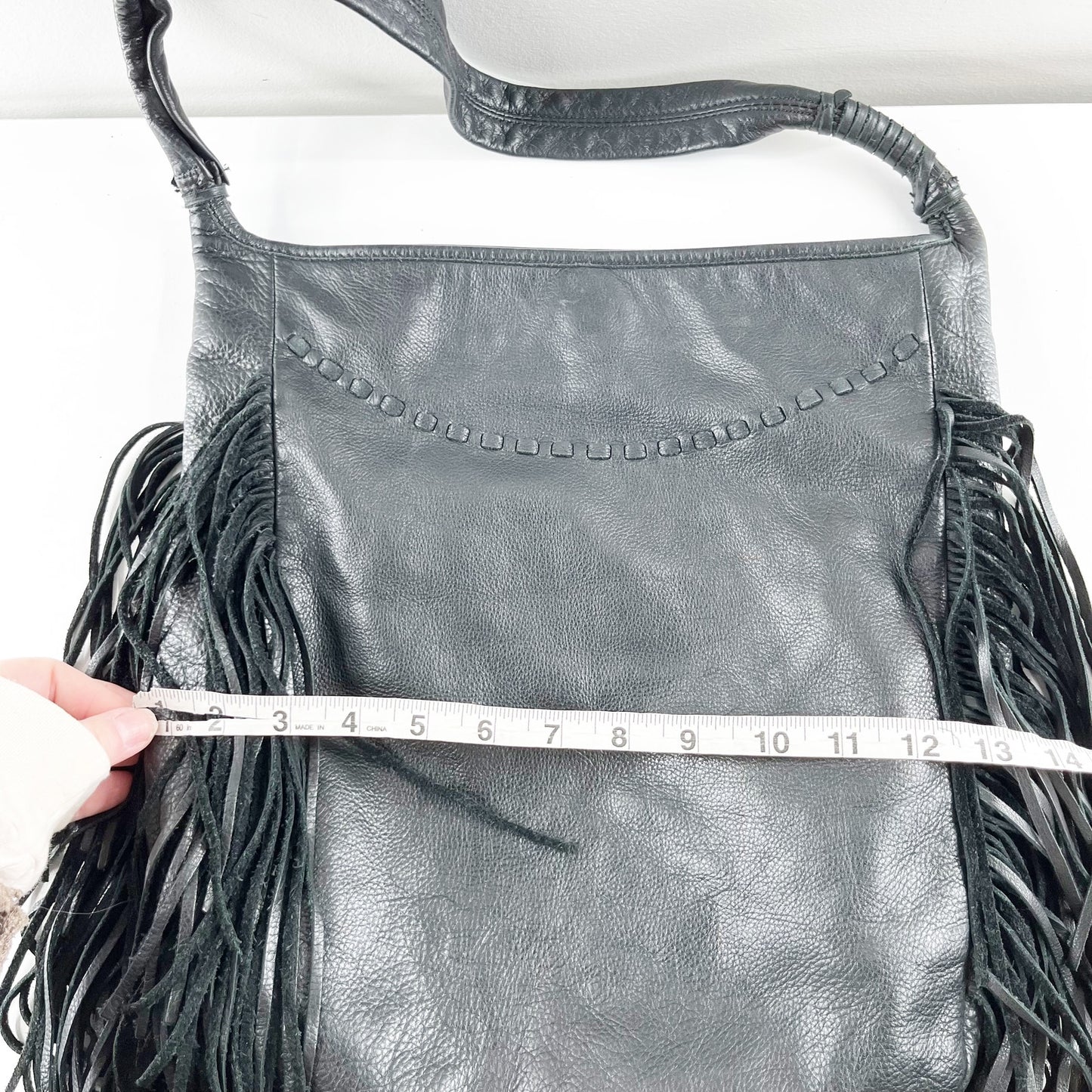 Margot Leather Fringe Hobo Shoulder Bag Purse Black