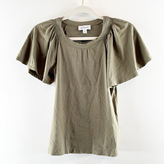 Evereve Flutter Short Sleeve Shirt Blouse Green XS