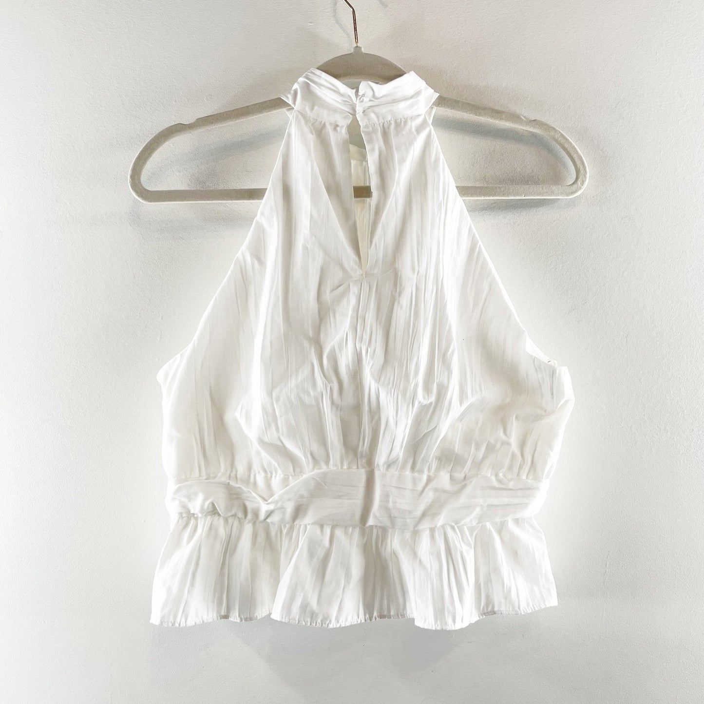 ZARA Halter Front Cutout Gold Detail Cropped Peplum Tank Top White Small