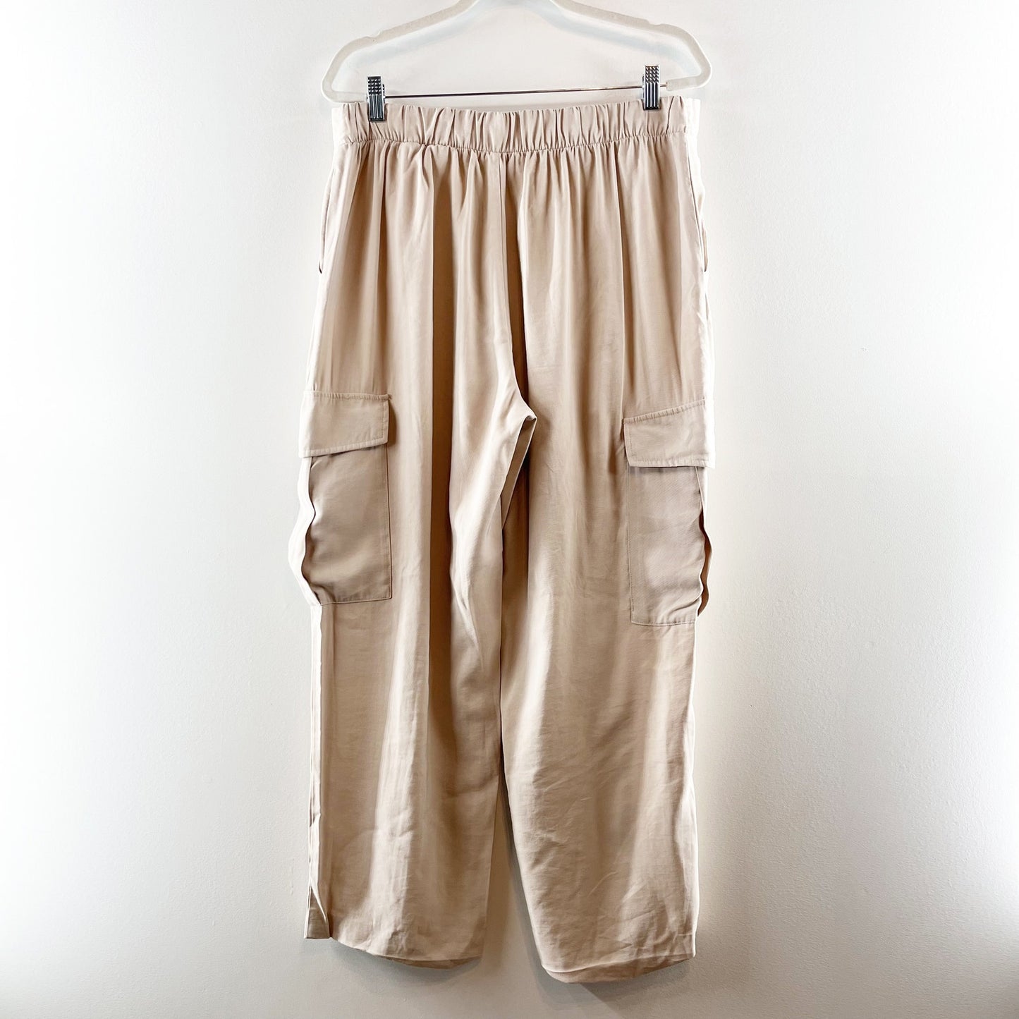 ZARA High Rise Wide Leg Cargo Pocket Pants Tan Beige Khaki XL