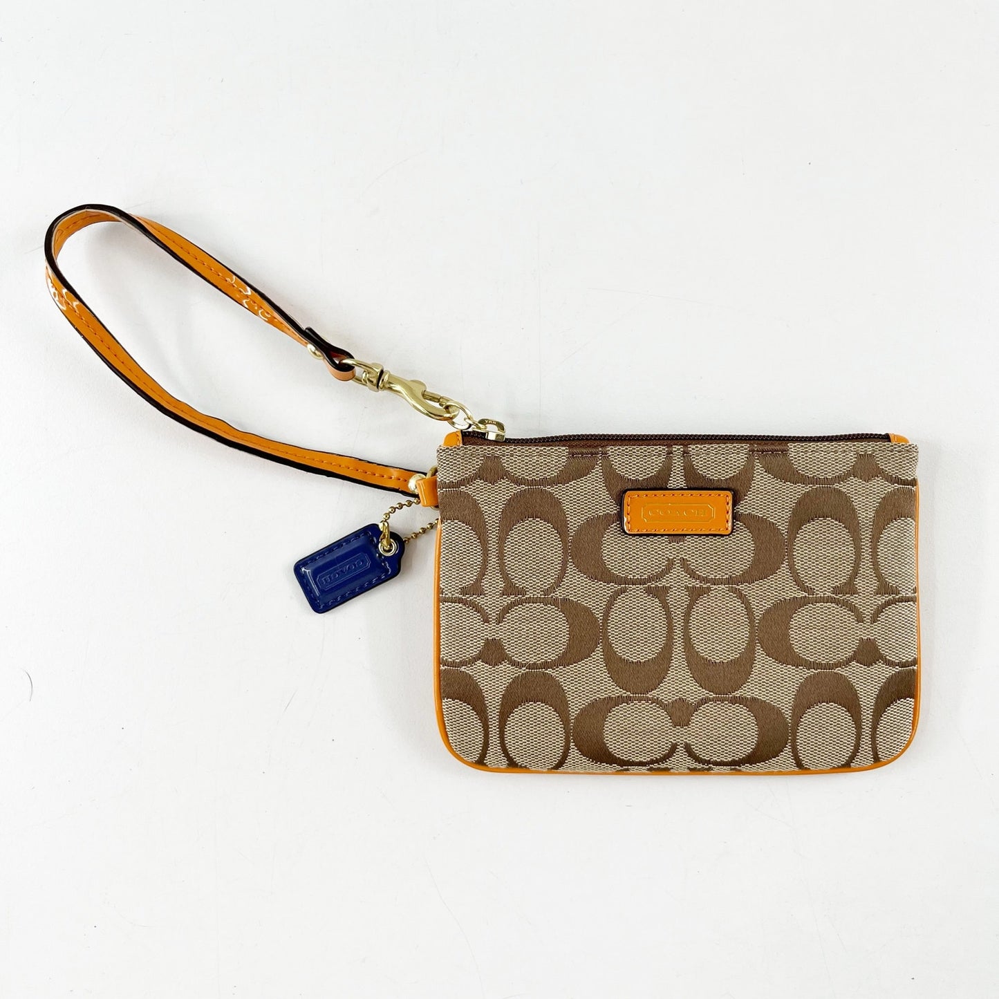 Coach F49471 Park Signature Canvas Small Wristlet Wallet Khaki / Orange Spice