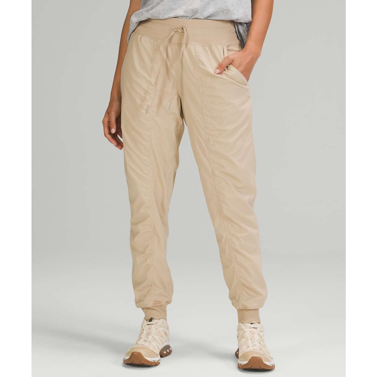 Lululemon Athletica Dance Studio Drawstring Jogger Pants Lined Trench Tan 4