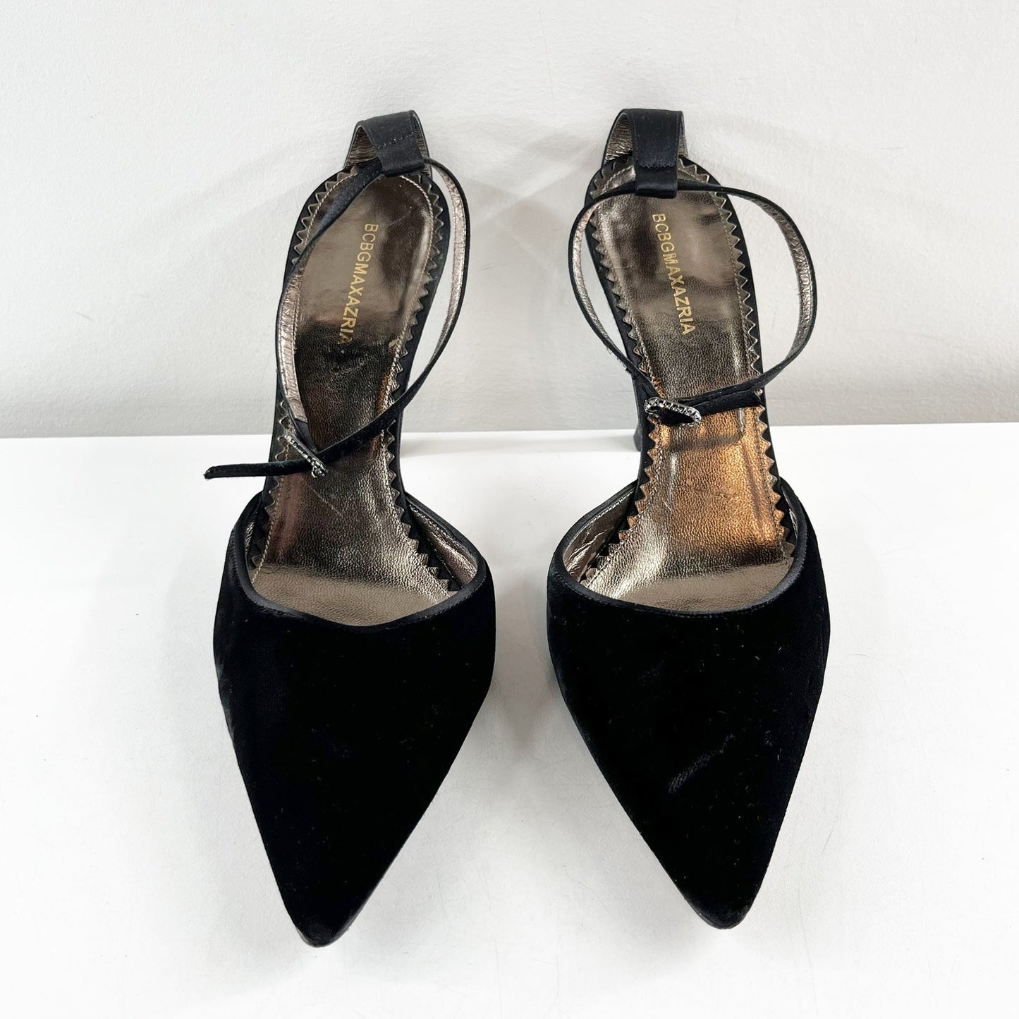BCBGMaxAzria Suede Ankle Strap Pointed Toe Pump Heels Black 8.5