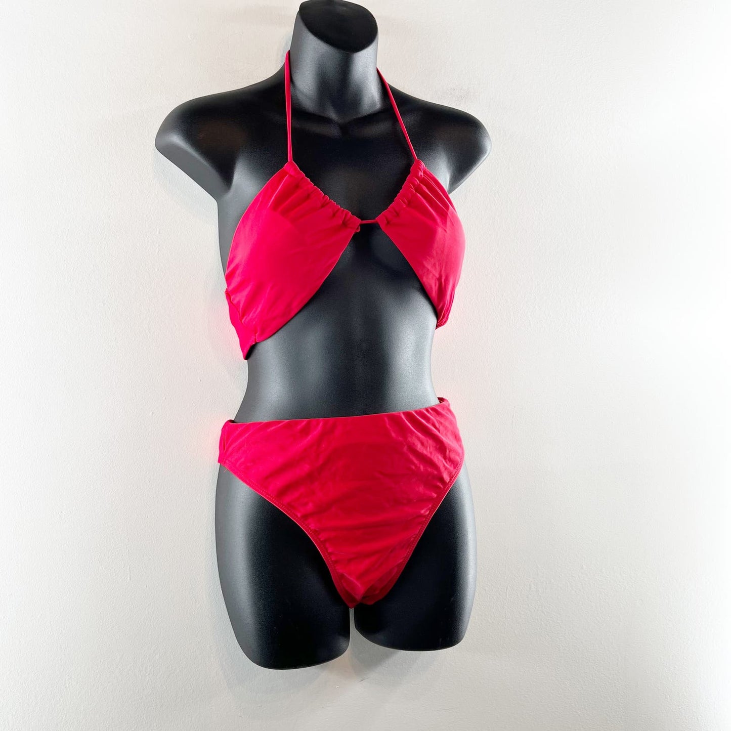Red Two Piece Cheeky Halter Bikini Swimsuit Bathing Suit Medium