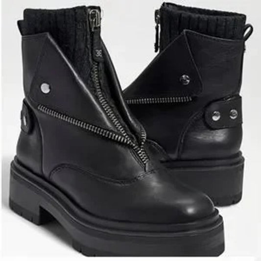 Sam Edelman Linds Ankle Moto Combat Leather Boots Booties Black 8.5