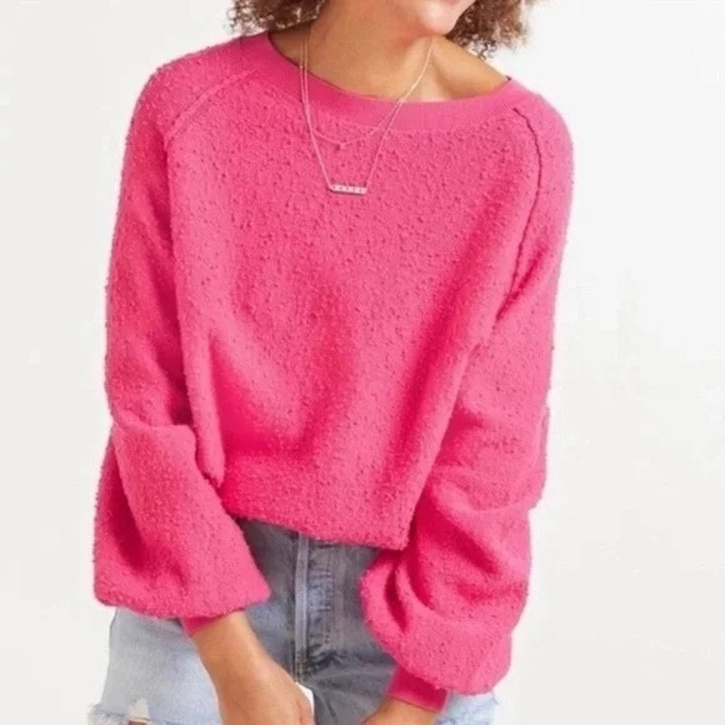 Free People Found My Friend Pullover Popcorn Oversized Sweater Pink Small