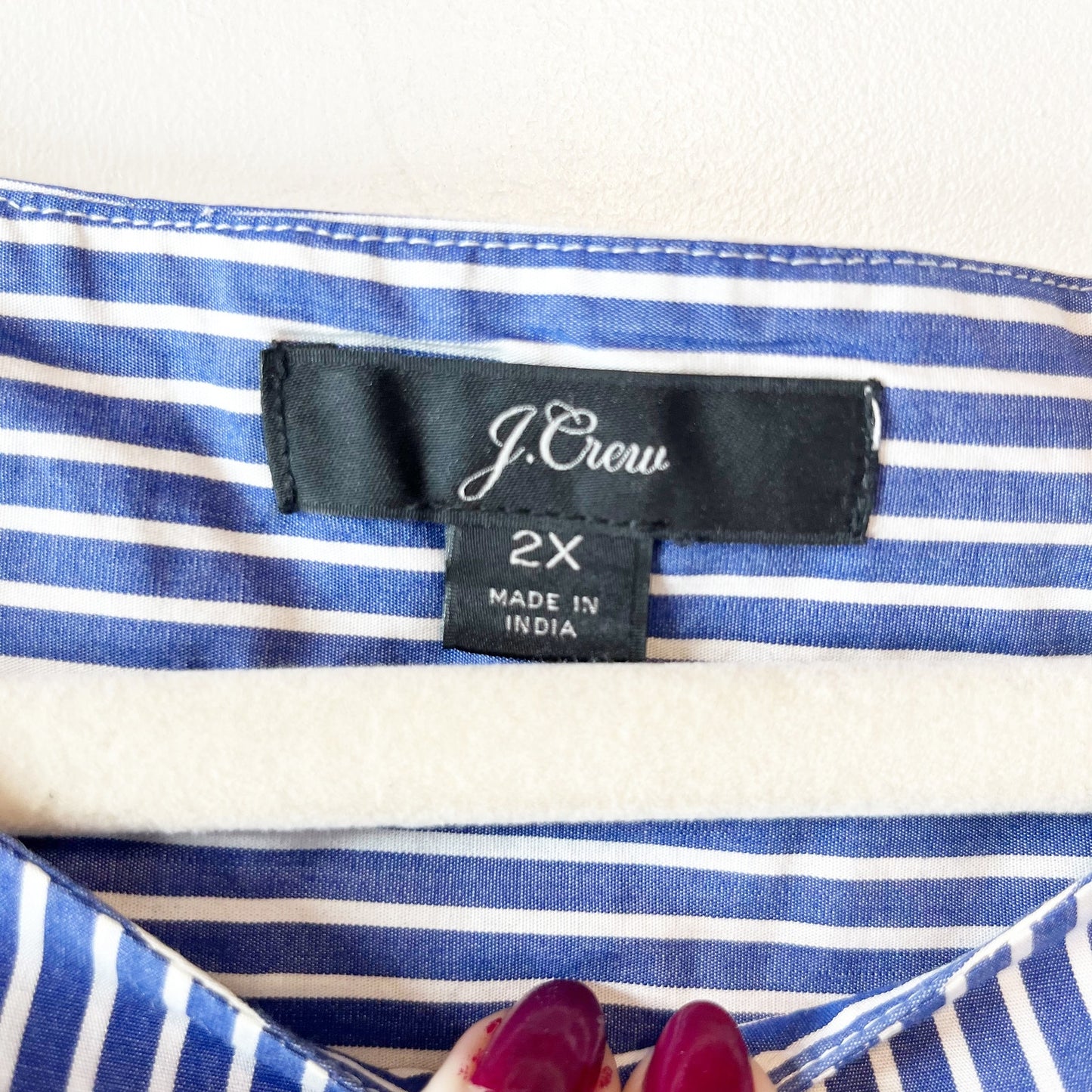 J. Crew Striped Puff Sleeve Boat Neck Blouse Top Blue White Plus 2X