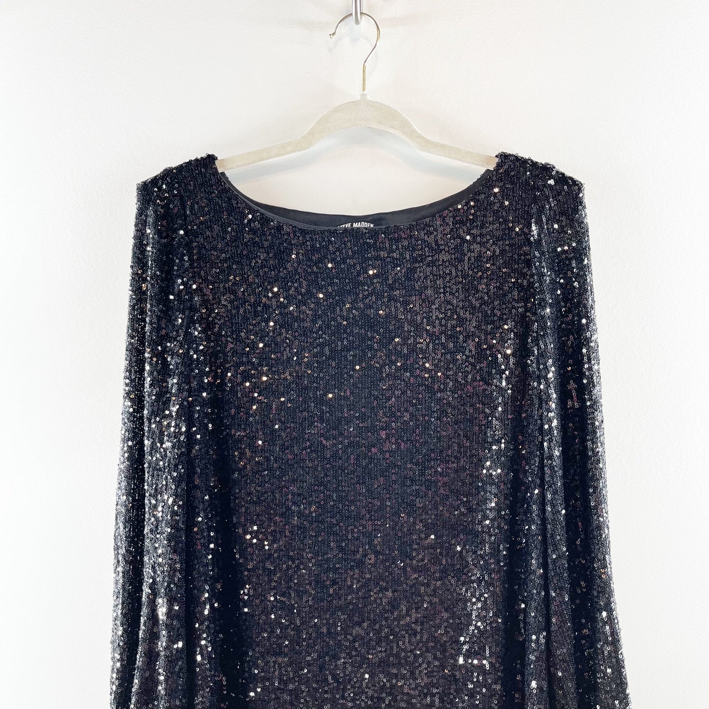 Steve Madden Delorean Long Sleeve Sequin Mini Dress Black Medium