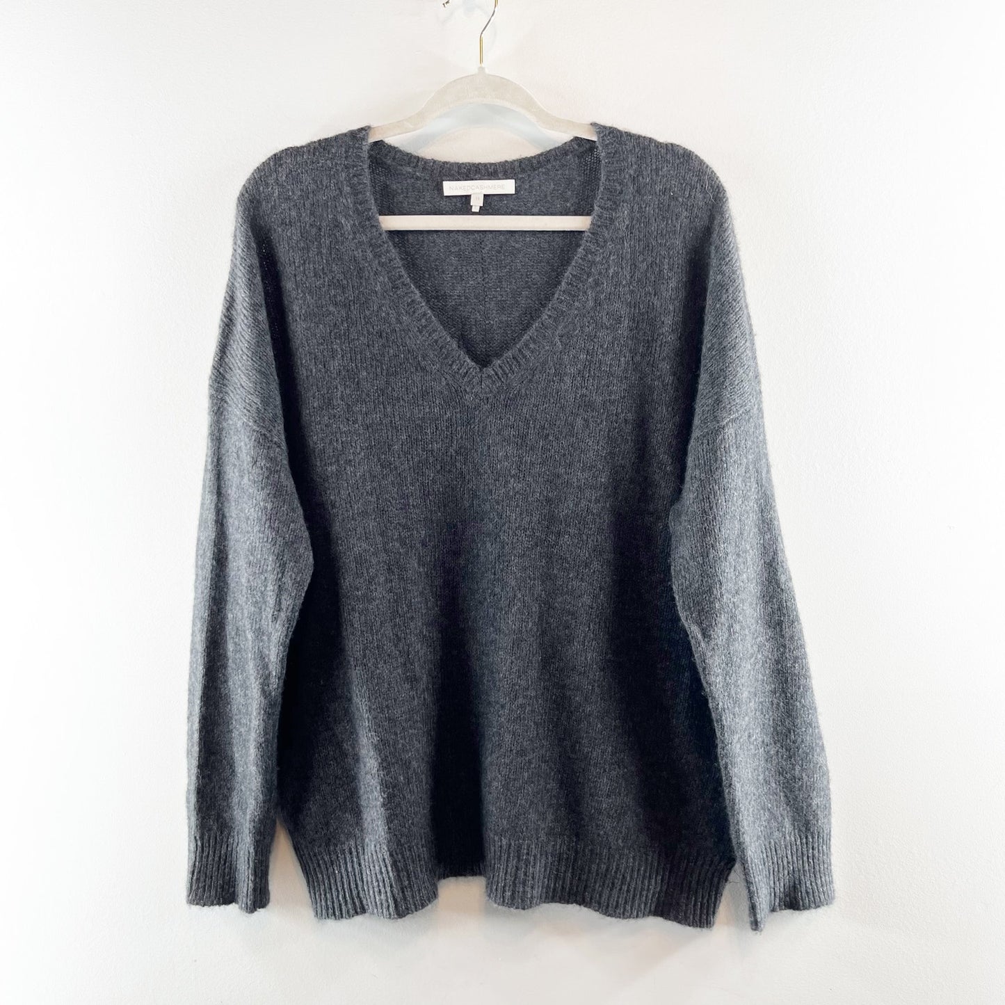 Naked Cashmere V Neck Cashmere Long Sleeve Sweater Gray XL