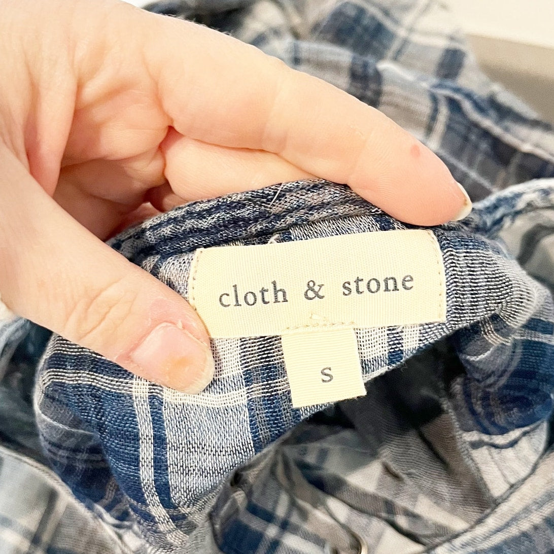 Cloth & Stone Plaid Long Sleeve Lace Up Back Flannel Shirt Blue Small
