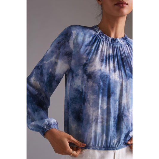 Cloth & Stone by Anthropologie Tie-Dye High Neck Blouse Top Blue Motif Medium