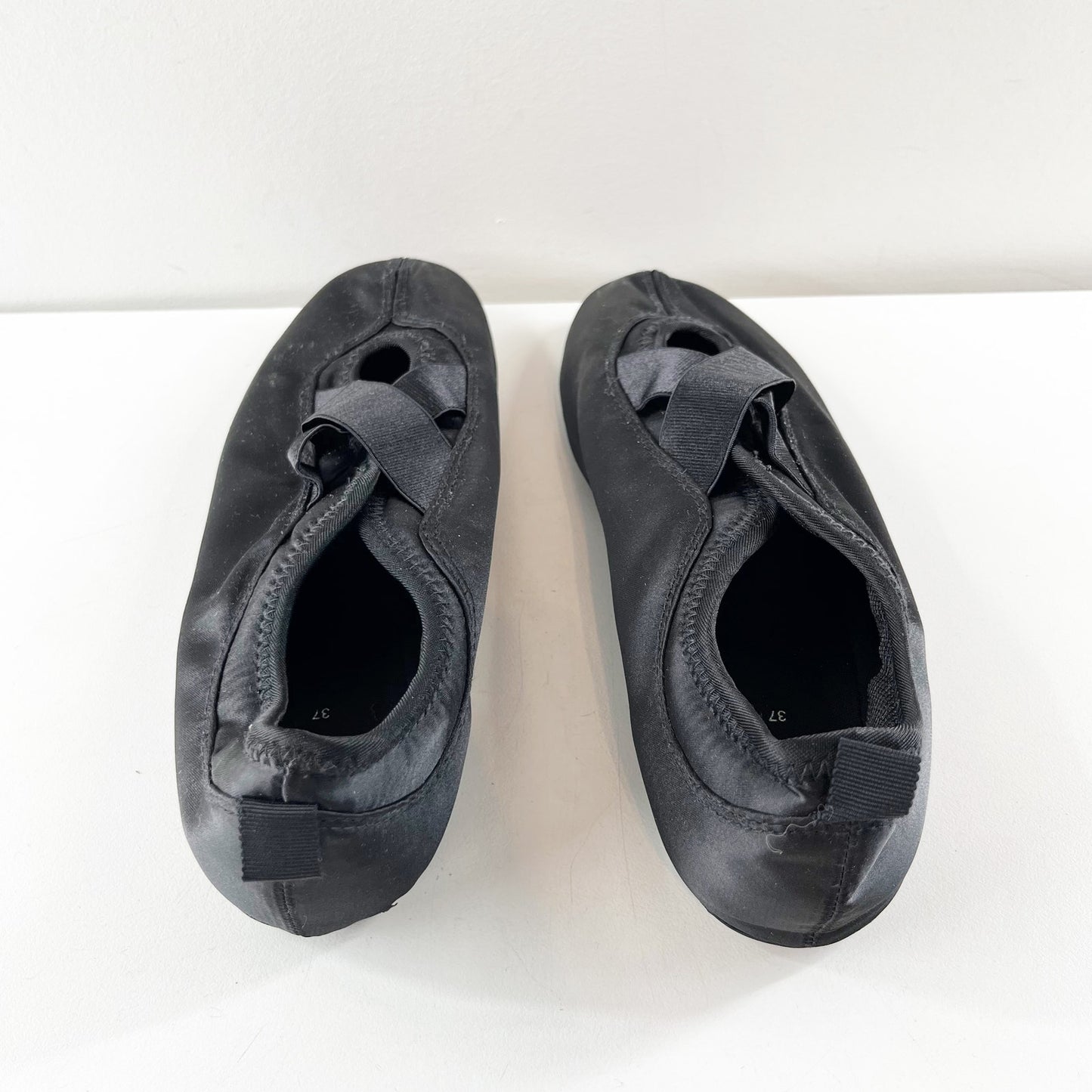 Zara Satin-Effect Slip On Crossed Elastic Strap Athletic Ballet Flat Black EU 37