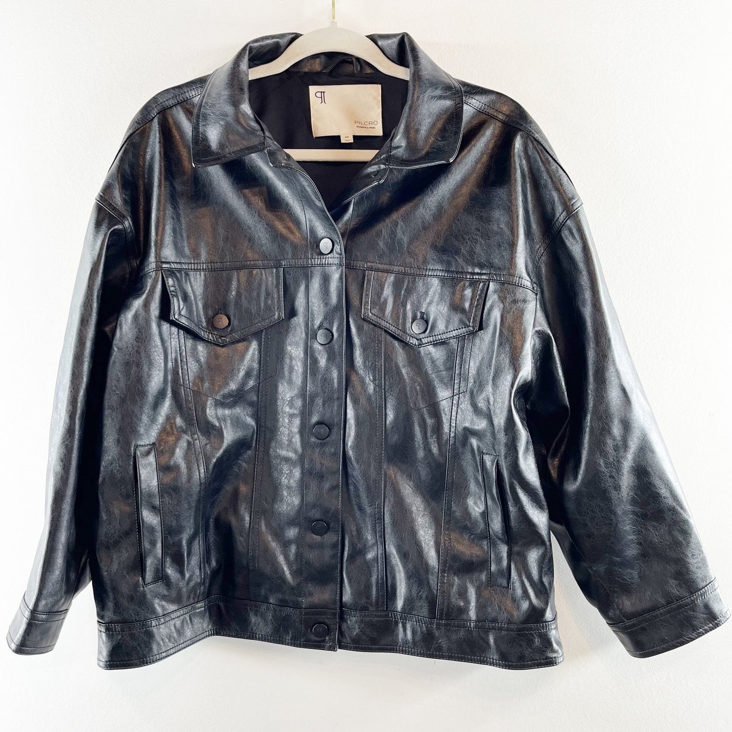 Pilcro The Weston Faux Leather Moto Biker Boyfriend Jacket Black Medium Petite