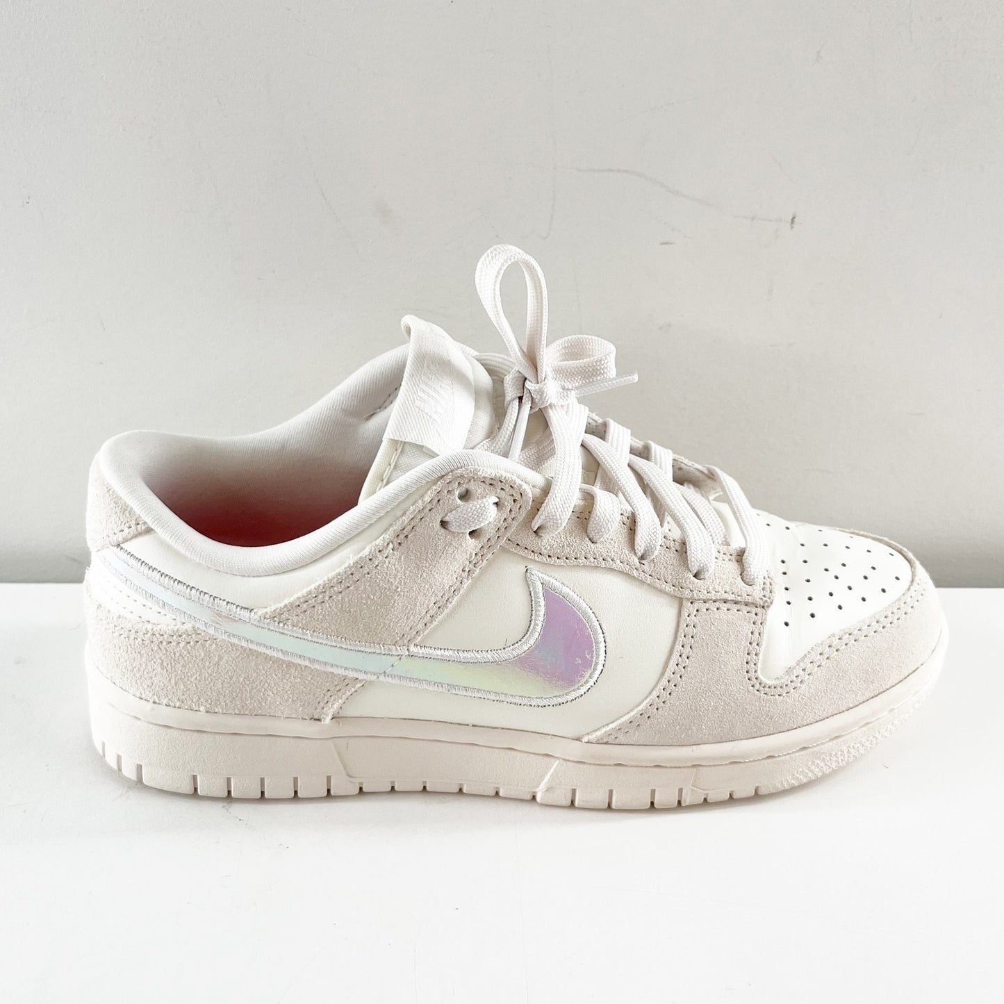 Nike Dunk Low Iridescent Swoosh Sneakers White 7.5