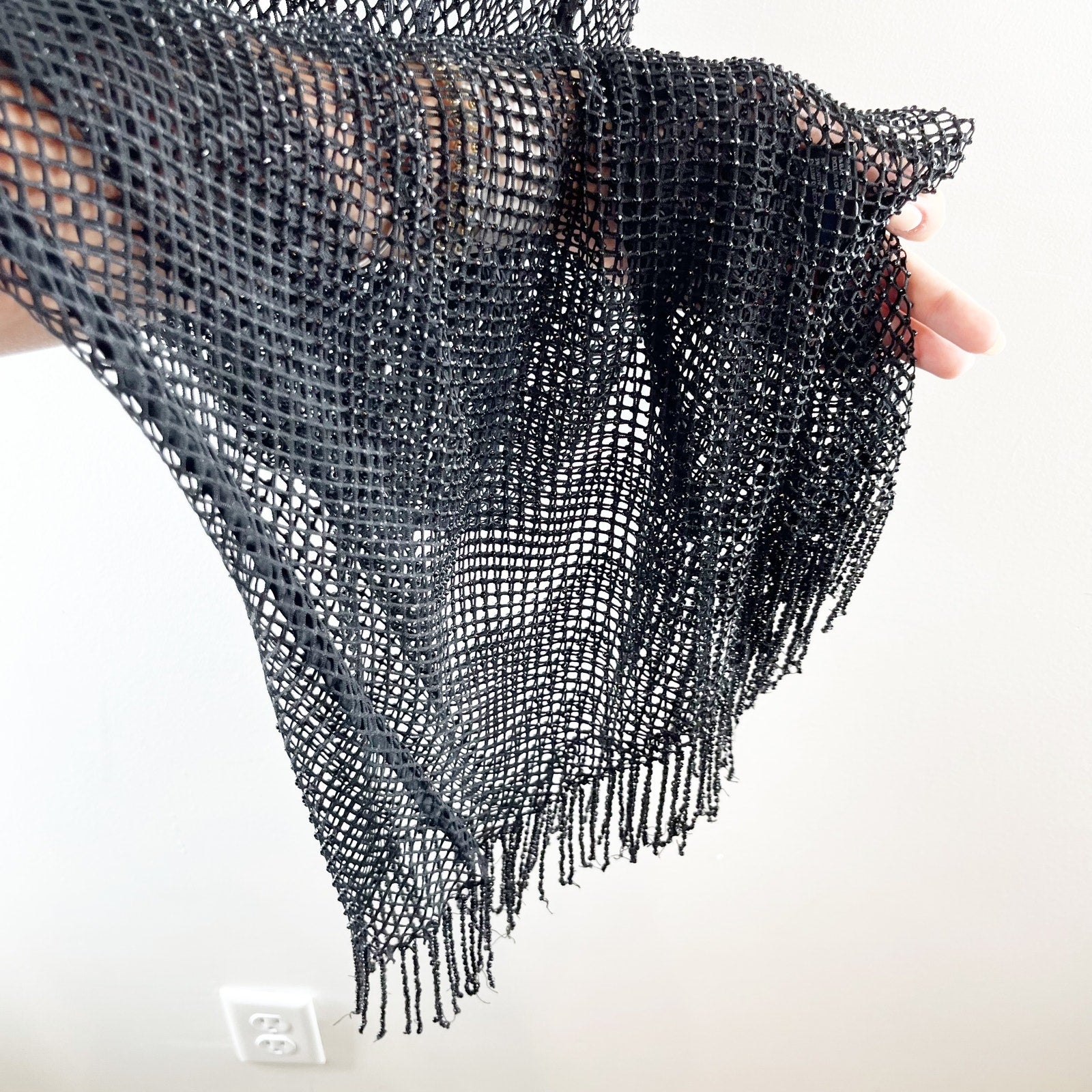 Anthropologie Sleeveless Mesh Fishnet Fringe Hem Midi Beaded Dress Bla Baystate Boutique & Consignment Anthropologie Sleeveless Mesh Fishnet Fringe Hem Midi Beaded Dress Bla Baystate Boutique & Consignment