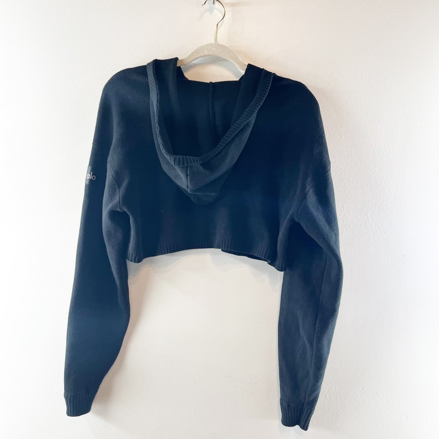 Alo Scholar Knit Cargo Full Zip Cropped Long Sleeve Cardigan Sweater Jacket XS
