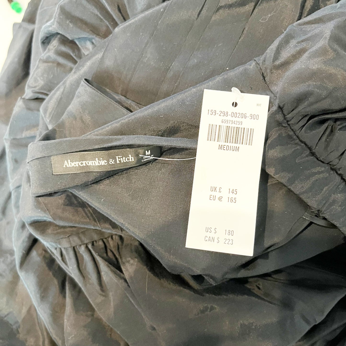 Abercrombie Emerson Puff Short Sleeve Bow Tie Back Maxi Dress Black Medium