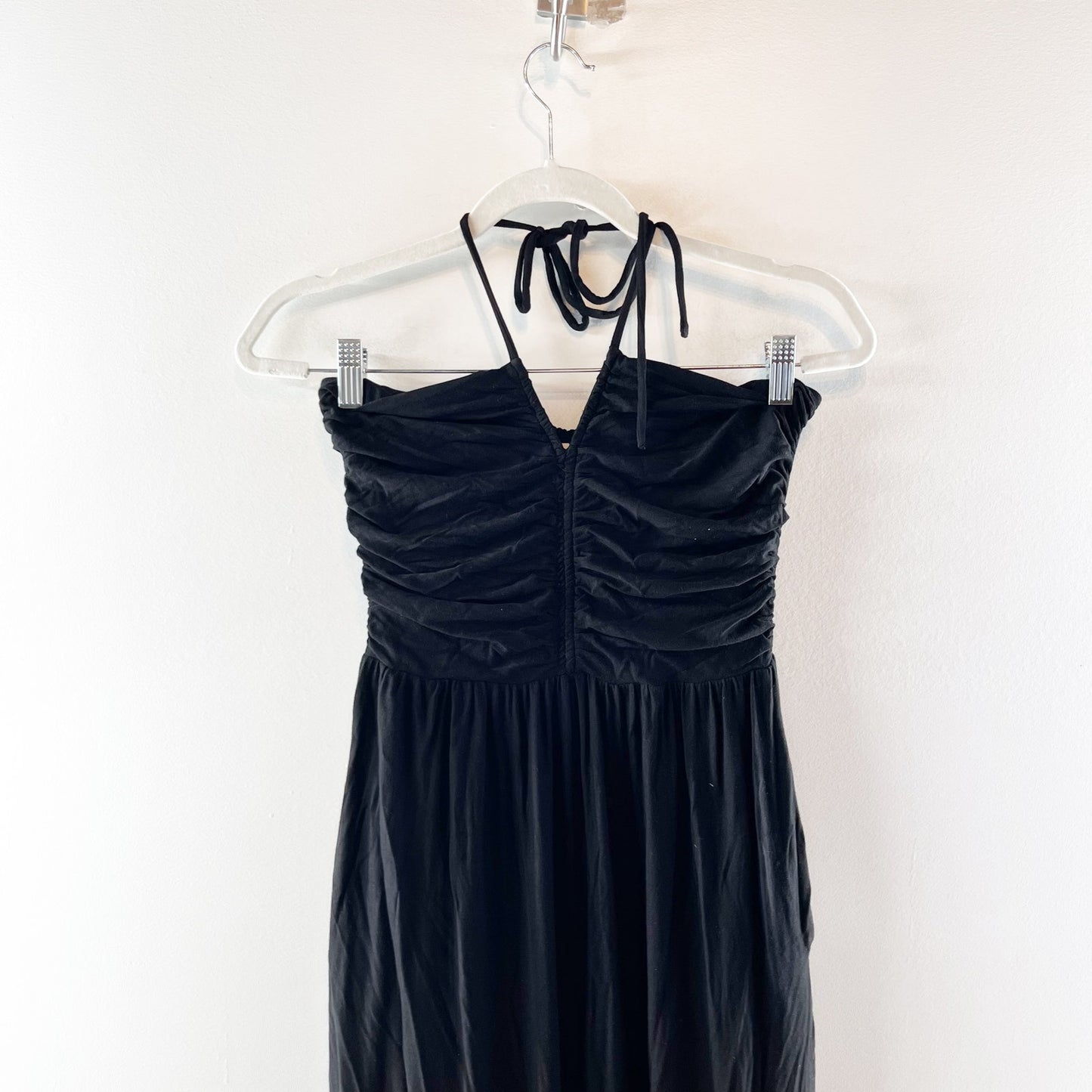 Evereve Noa Jersey Ruched Halter Wide Leg Jumpsuit Black Medium