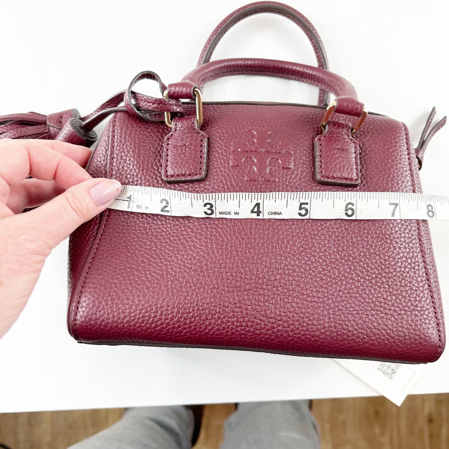 Tory Burch Thea Leather Crossbody Tophandle Satchel Purse Maroon Red NWT
