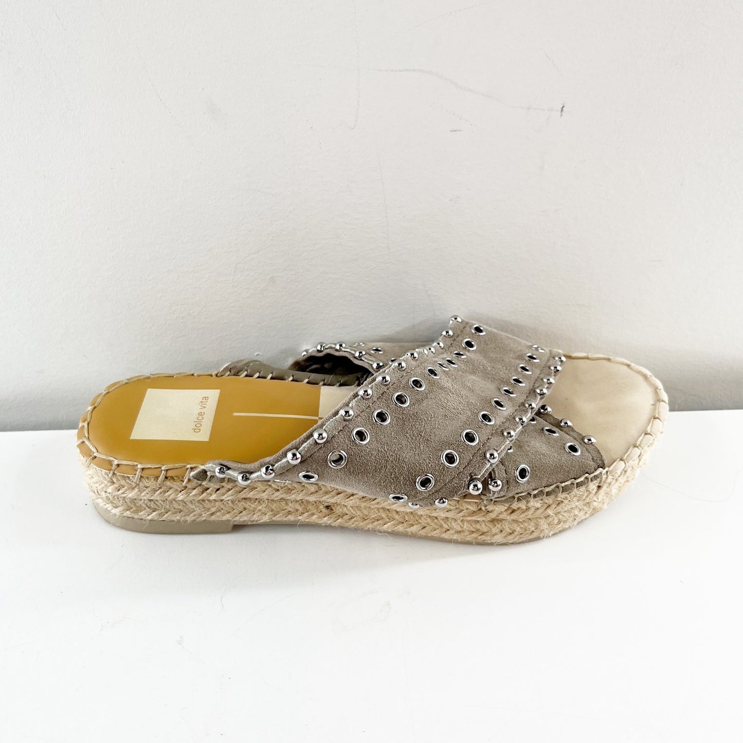 Dolce Vita Iva Studded Leather Platform Espadrille Sandals Gray 7.5