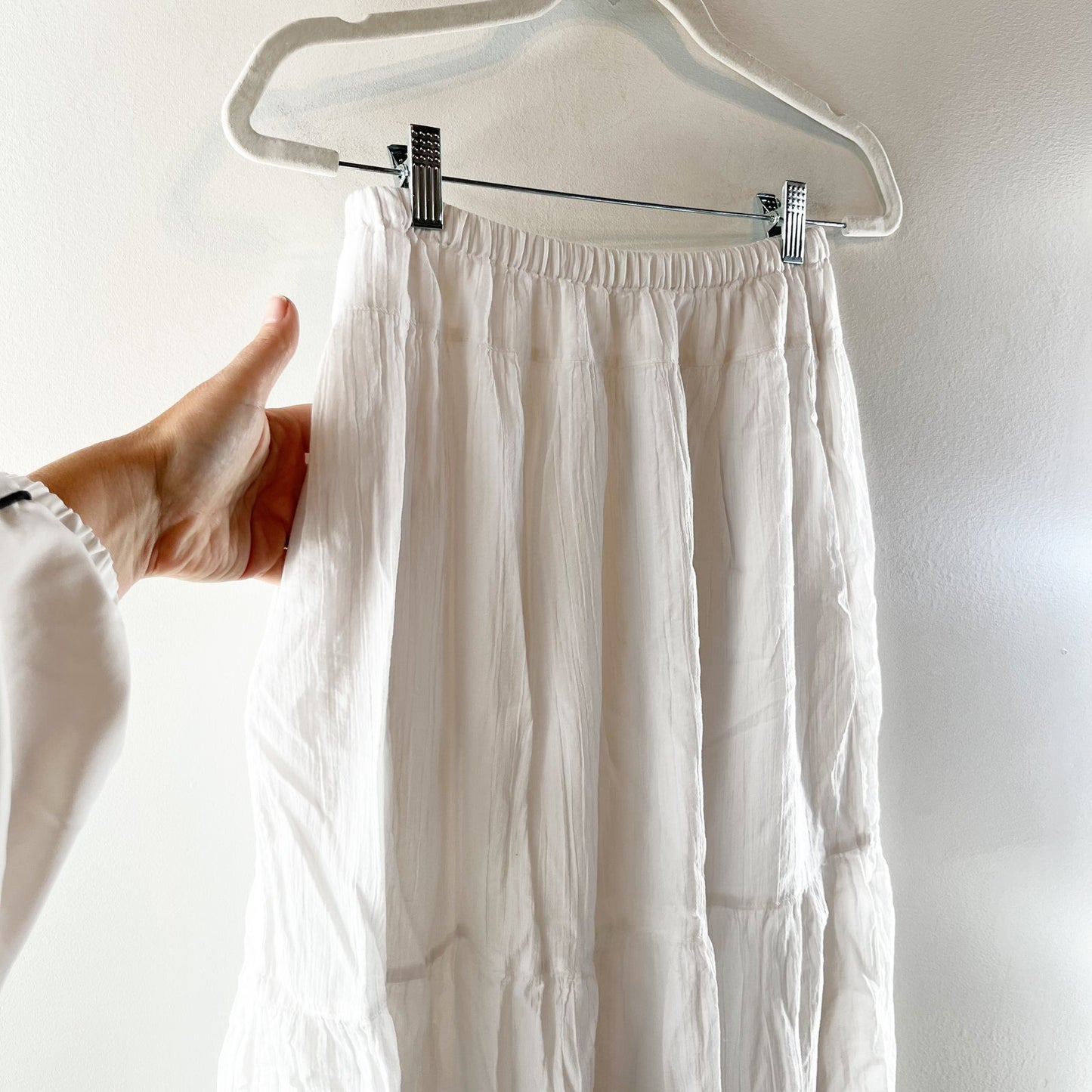 Uniqlo Cotton Tiered Boho Maxi Skirt White Small