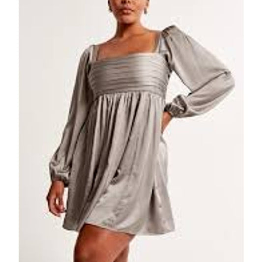 Abercrombie Emerson Long Balloon Puff Sleeve Satin Mini Babydoll Dress Gold XL P