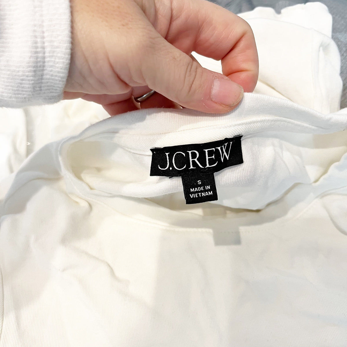 J. Crew Refined Rib Crewneck Long Sleeve Tee Shirt with Button Cuffs Cream White