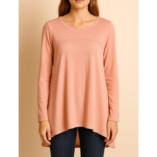 Fantastic Fawn Long Sleeve Crew Neck Back Vent Hi-Low T-Shirt Peach Small