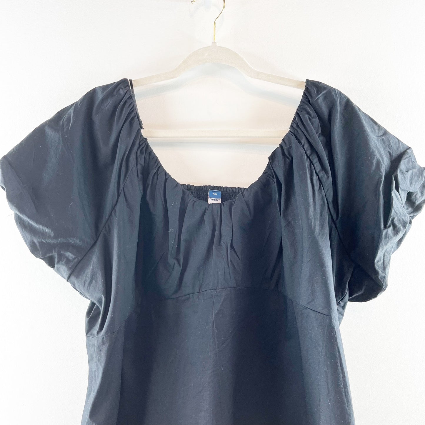 Old Navy Short Puff Sleeve Vee Neck Trapeze Top Black XXL / 2X