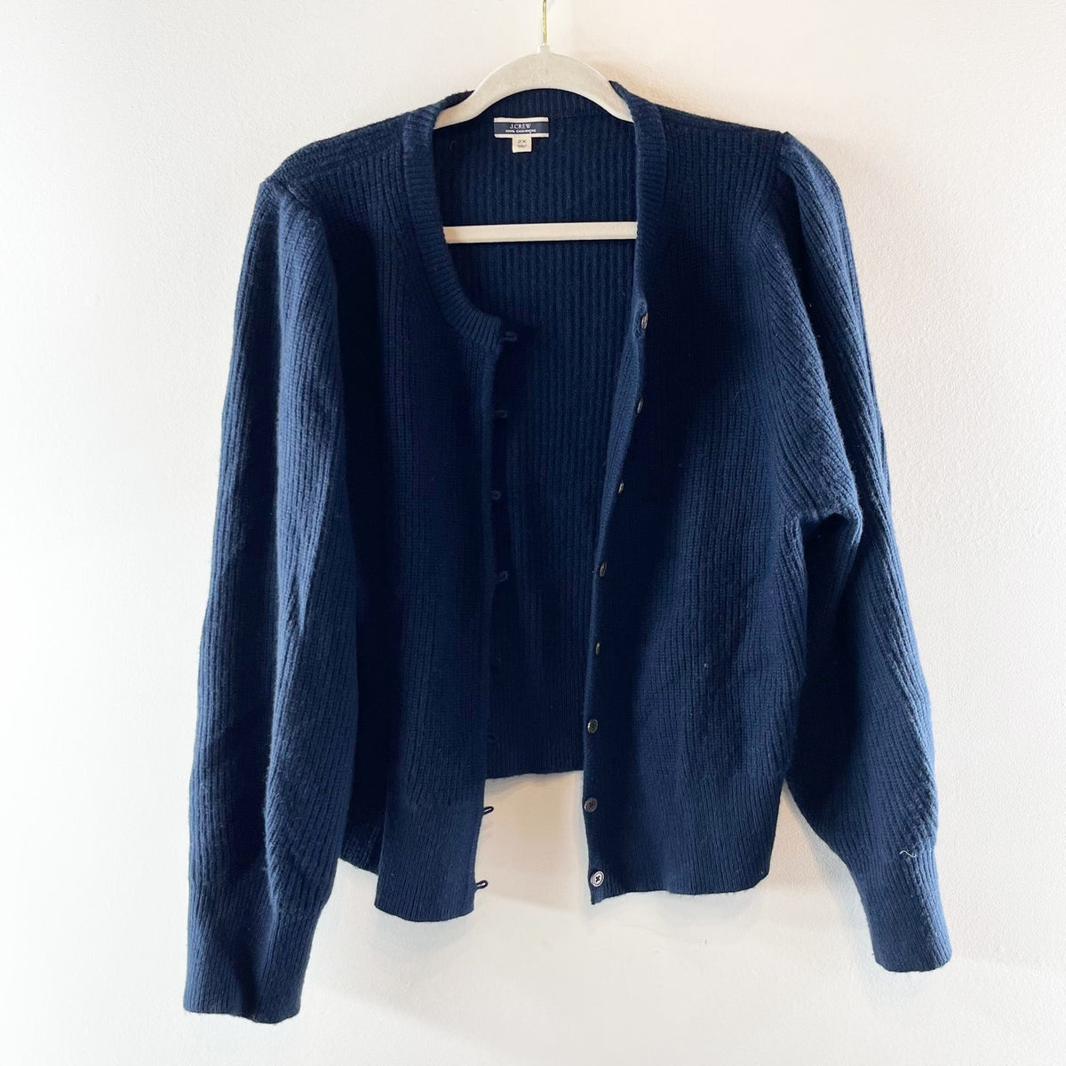 J. Crew Puff Sleeve Cashmere Cardigan Sweater Navy Blue 2X