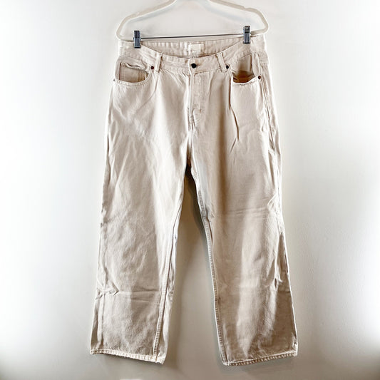 H&M High Rise Cotton Button Fly Straight Leg Jeans Cream Bone 14