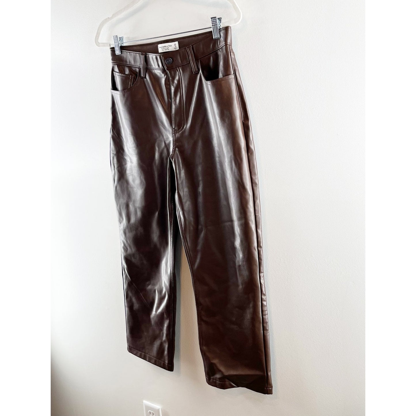 Abercrombie '90's Straight Ultra High Rise Curve Love Faux Leather Pants Brown 8